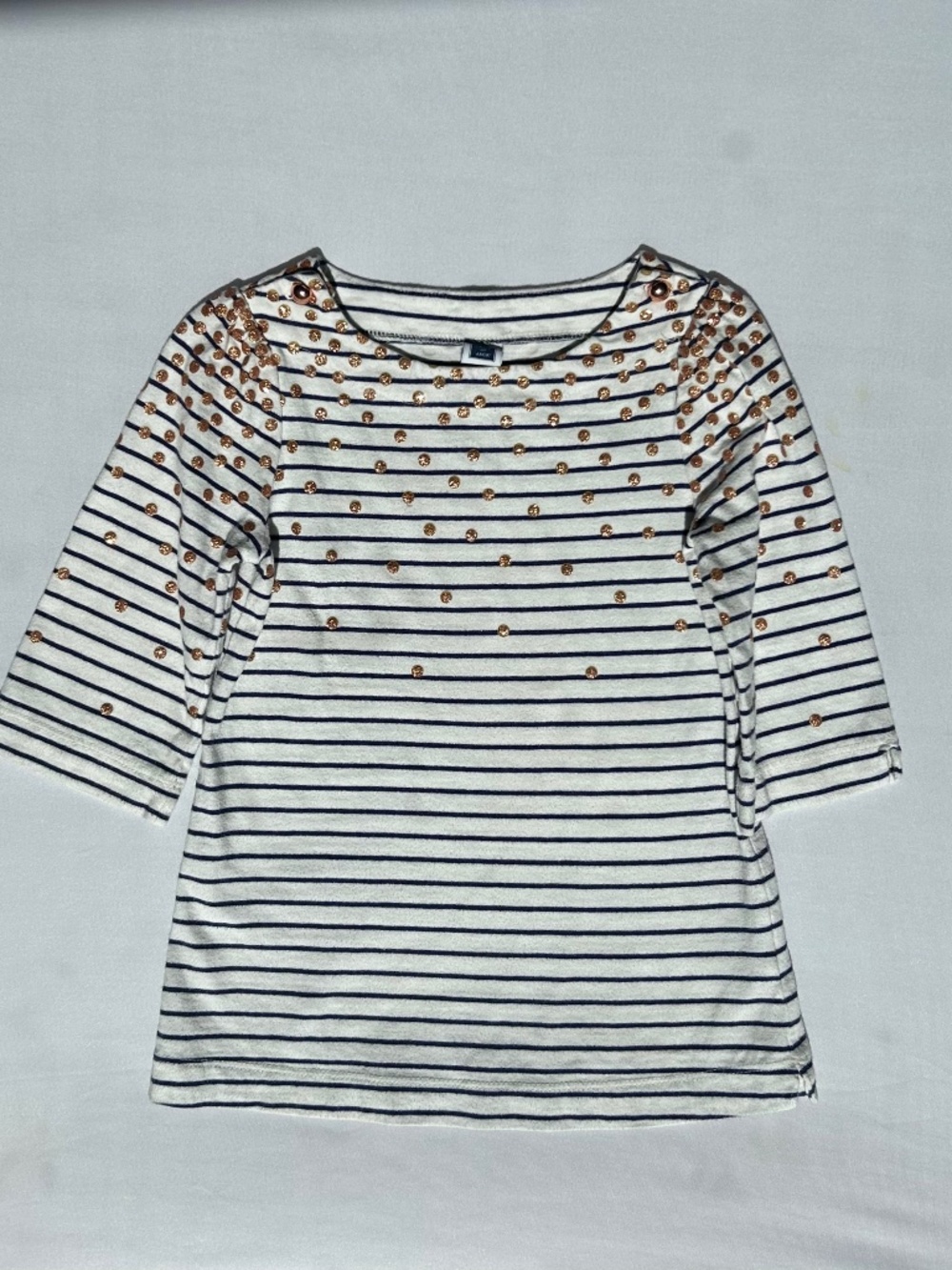 Janie and Jack Nautical Striped 3/4 Dresswith Gold Glitter Dots Down Shoulder a